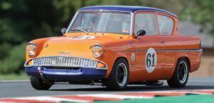 Stuart Tranter's Anglia at Lodge corner, Oulton Park